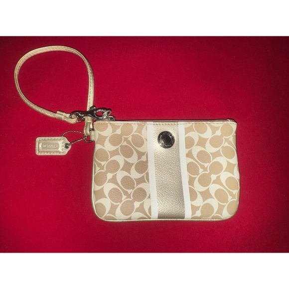 Coach Handbags - Coach Chelsea Wristlet Wallet Heritage Stripe Khaki/Gold Signature Canvas F43894